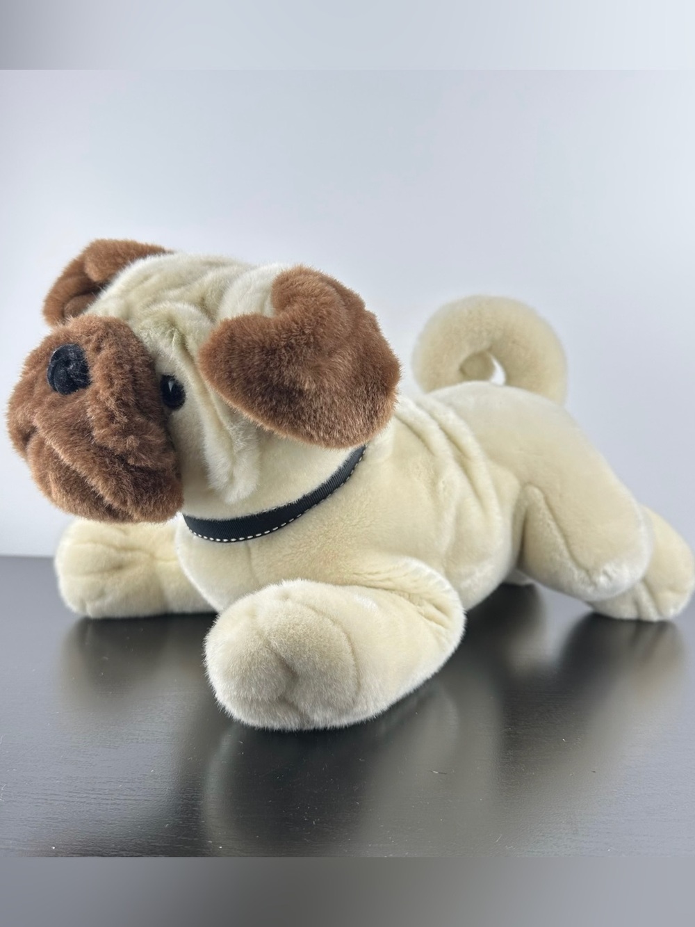 Gund Wrinkles Pug Puppy Dog 12” #13046 Brown Tan Beige Plush Black Collar